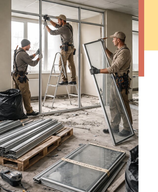 Демонтаж алюминиевых перегородок в Анапе от 4361 руб. — быстро и недорого | ОТДЕЛОЧНИК-Нпа