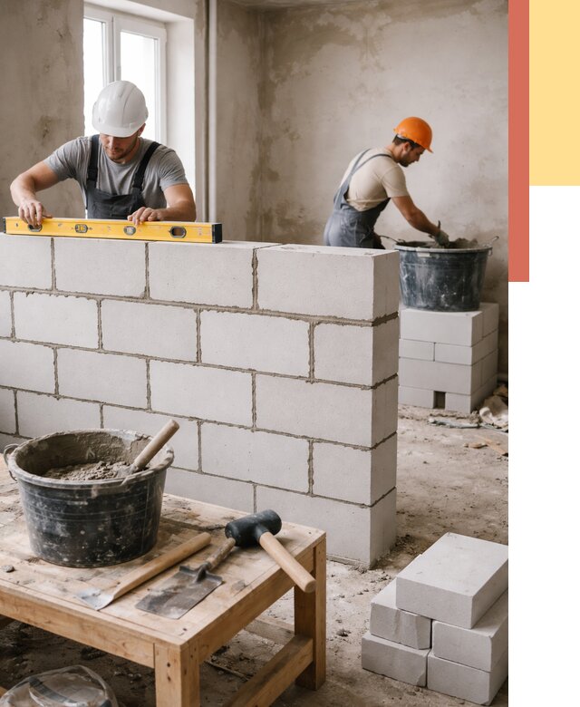 Кладка перегородок из газобетона в Анапе от 3323 руб. под ключ | ОТДЕЛОЧНИК-Нпа