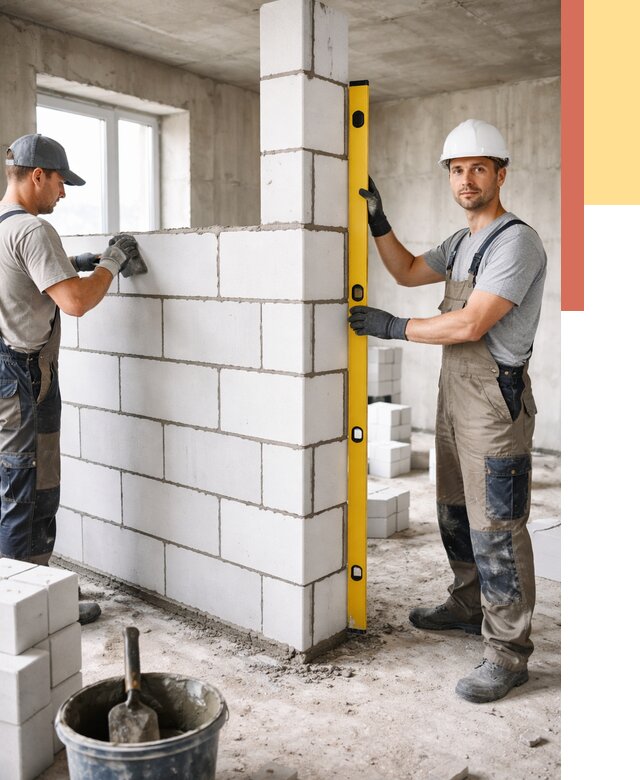 Кладка перегородок из пеноблока в Анапе от 1869 руб. под ключ | ОТДЕЛОЧНИК-Нпа