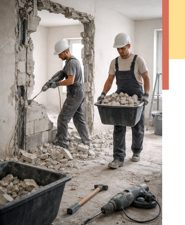 Демонтаж блоковых перегородок в Анапе от 3894 руб. — быстро и недорого | ОТДЕЛОЧНИК-Нпа