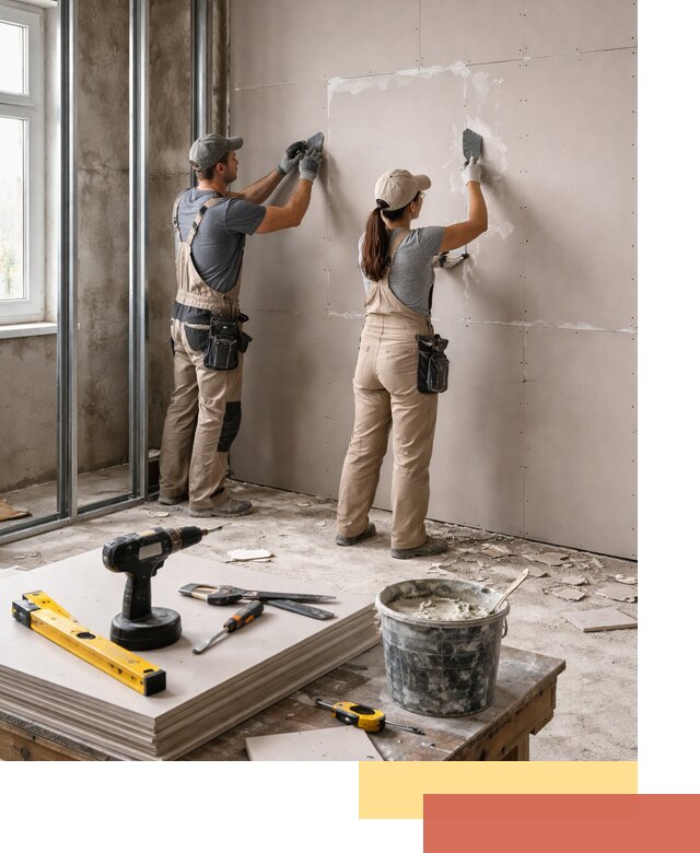 Монтаж двухслойной перегородки из гипсокартона в Анапе