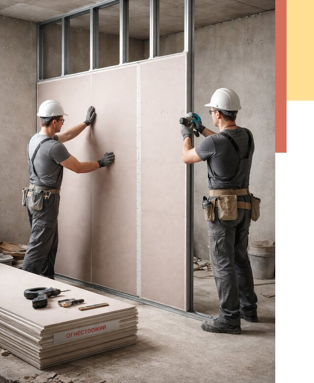 Перегородка из огнестойкого гипсокартона в Анапе от 1921 руб. под ключ | ОТДЕЛОЧНИК-Нпа