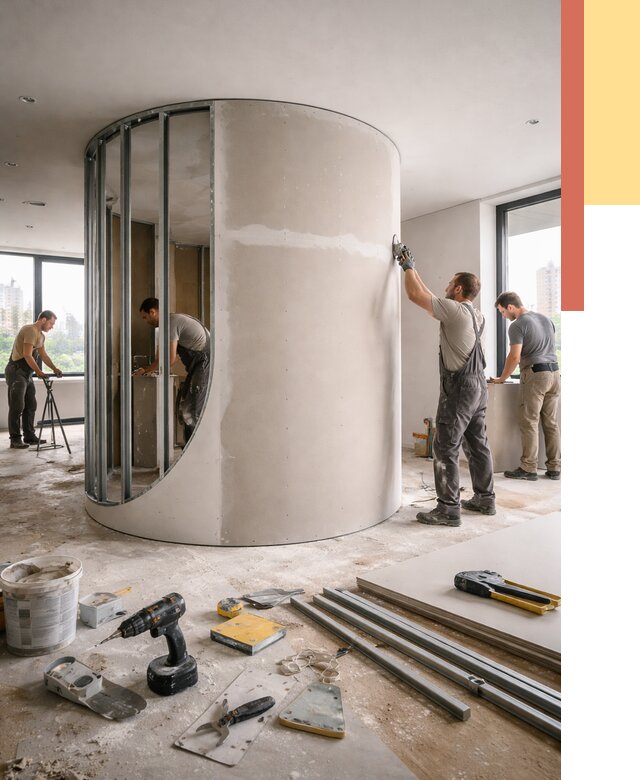 Радиусная перегородка из гипсокартона в Анапе от 3011 руб. под ключ | ОТДЕЛОЧНИК-Нпа