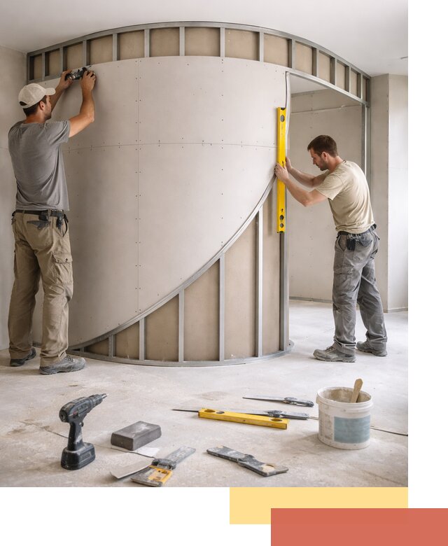 Радиусная перегородка из гипсокартона в Анапе под ключ