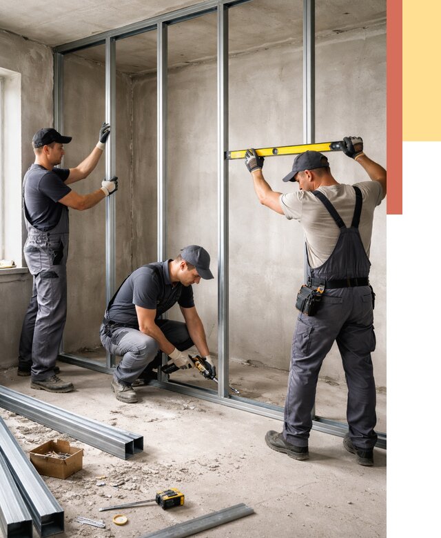 Монтаж каркаса перегородки из профиля в Анапе от 779 руб. | ОТДЕЛОЧНИК-Нпа