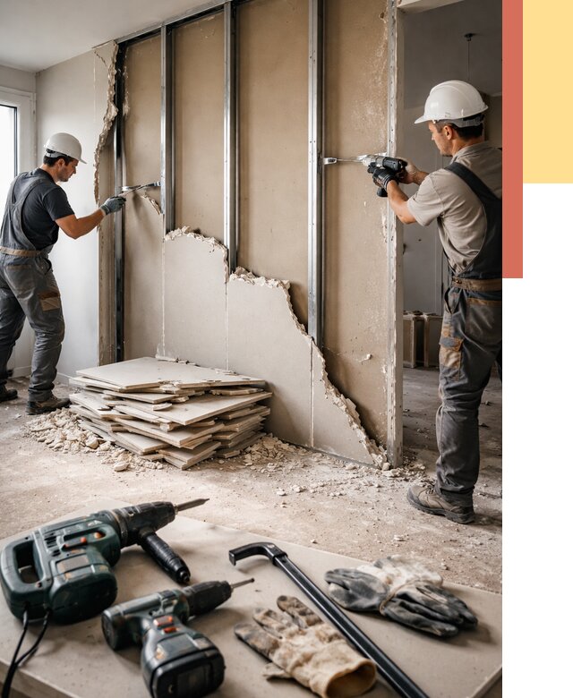 Демонтаж перегородки из гипсокартона в Анапе от 1246 руб. быстро и недорого | ОТДЕЛОЧНИК-Нпа