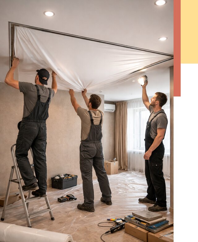 Монтаж ПВХ натяжного потолка в Анапе от 3634 руб. под ключ | ОТДЕЛОЧНИК-Нпа