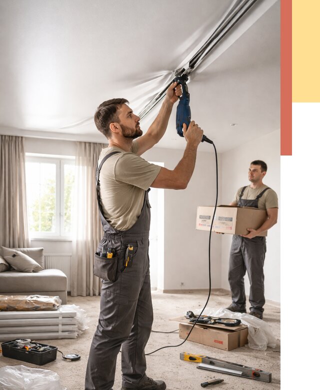 Монтаж сатинового натяжного потолка в Анапе от 3634 руб. | Быстро, недорого — ОТДЕЛОЧНИК-Нпа