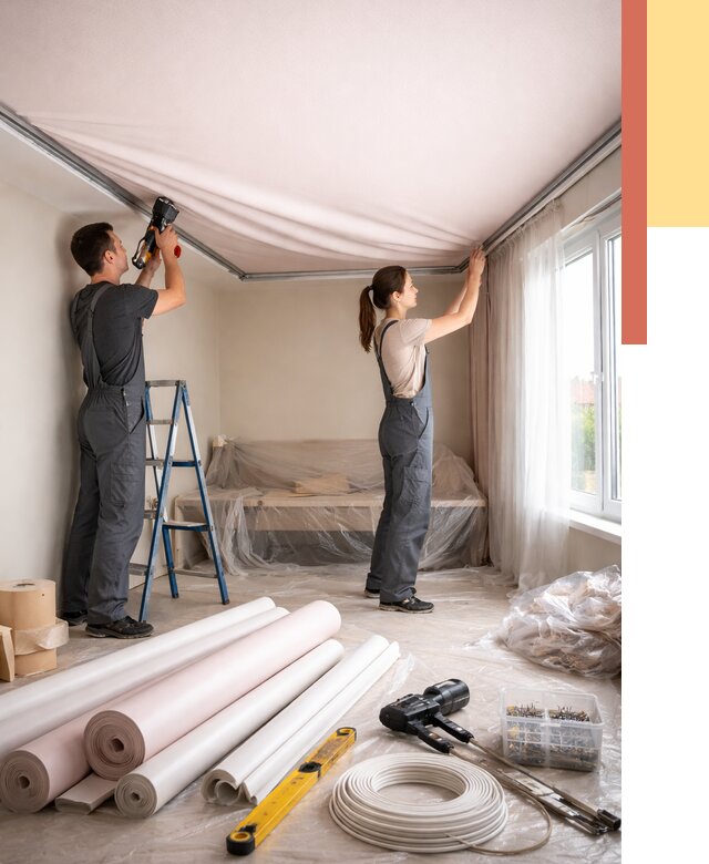 Монтаж цветного натяжного потолка в Анапе от 4361 руб/м² — быстро и недорого | ОТДЕЛОЧНИК-Нпа