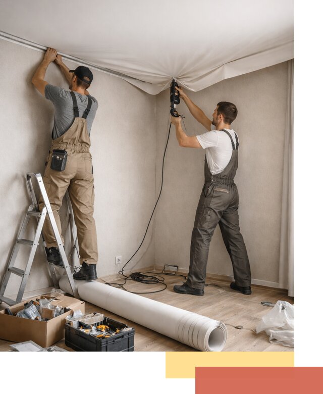 Монтаж цветного натяжного потолка в Анапе за один день