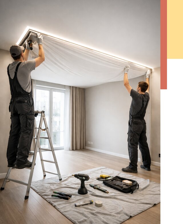 Монтаж парящего натяжного потолка в Анапе от 4673 руб. быстро и недорого | ОТДЕЛОЧНИК-Нпа