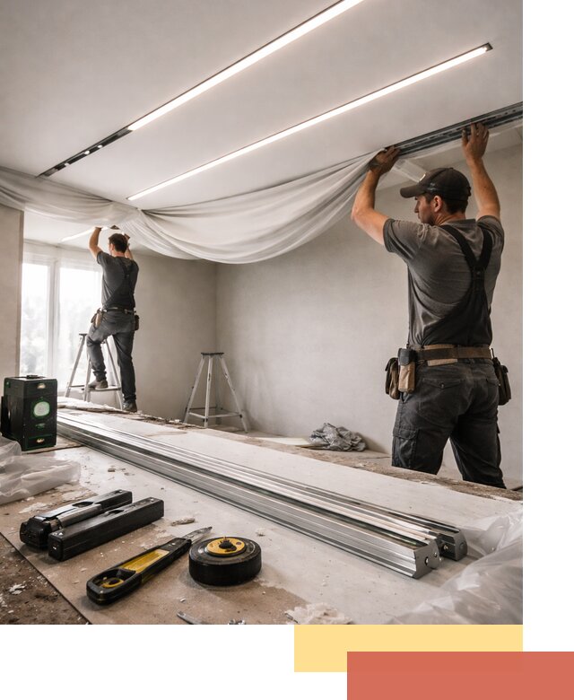 Монтаж натяжных потолков со световыми линиями в Анапе