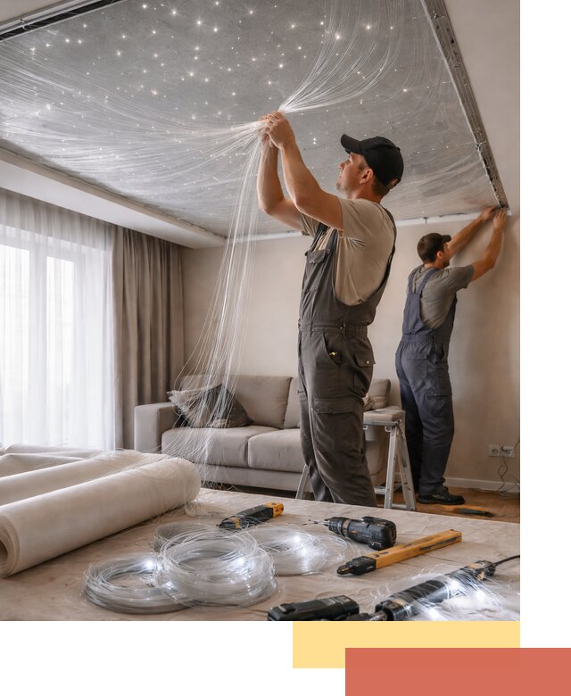 Монтаж натяжного потолка «Звездное небо» в Анапе