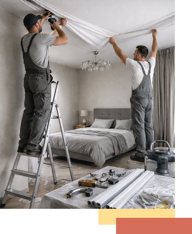 Монтаж натяжного потолка в спальне в Анапе