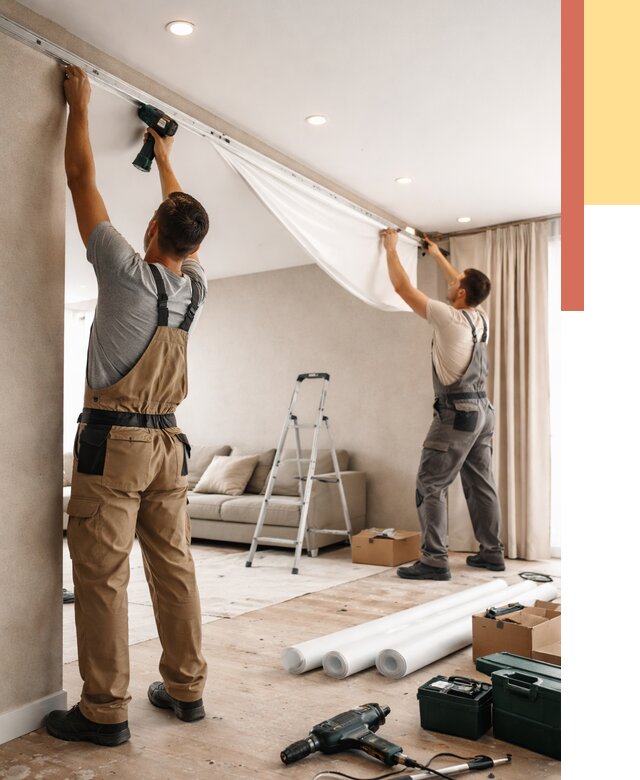 Монтаж натяжного потолка в гостиной в Анапе от 571 руб. | ОТДЕЛОЧНИК-Нпа