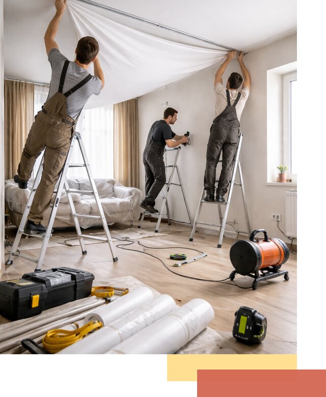 Монтаж натяжного потолка в гостиной в Анапе