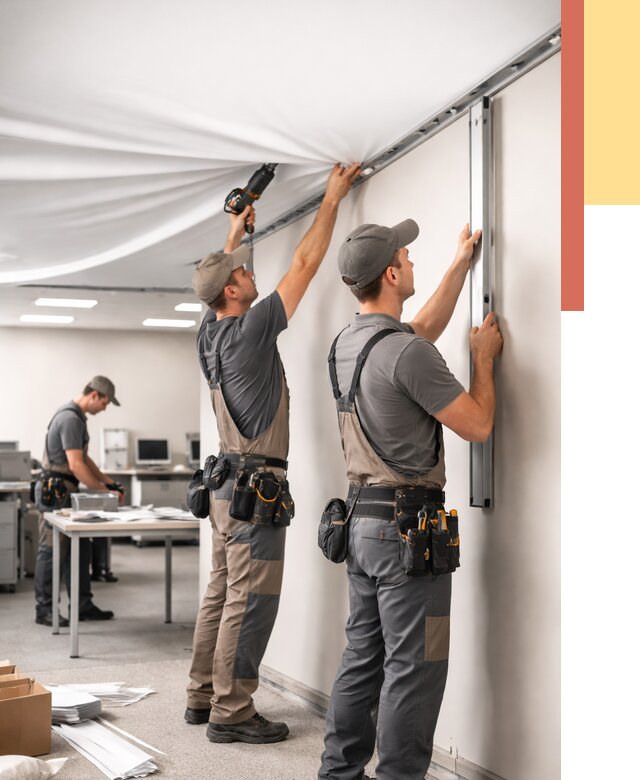 Монтаж натяжного потолка в офисе в Анапе от 467 руб/м² — быстро и недорого | ОТДЕЛОЧНИК-Нпа