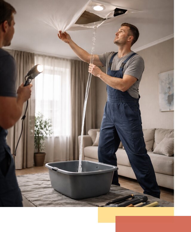 Слив воды с натяжного потолка в Анапе быстро и аккуратно