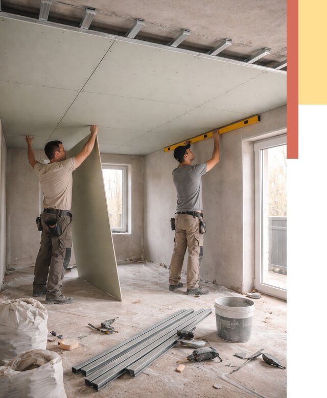 Одноуровневый потолок из гипсокартона в Анапе от 779 руб. — монтаж под ключ | ОТДЕЛОЧНИК-Нпа